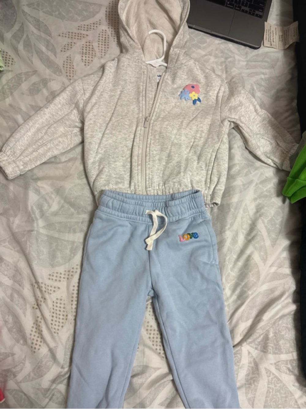 Old Navy Light Blue Sweatpants with Rainbow 'Love' Embroidery